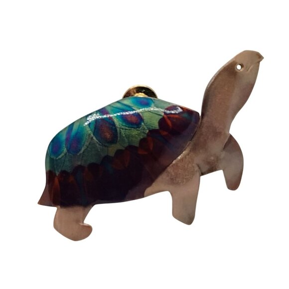 Large Unique Copper Enamel Painted Turtle Tortoise Brooch/Pin - Picture 1 of 6